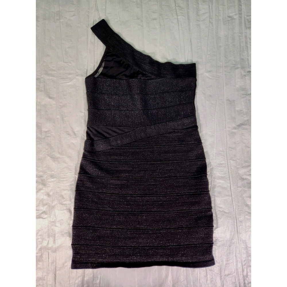 2B Bebe Cocktail Party Dress One Shoulder Black Knit Stretch Women's Medium M